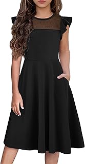 Girls Dresses Summer Formal Party Wedding Ruffle Sleeve Mesh A Line Dress with Pockets - Buy now
