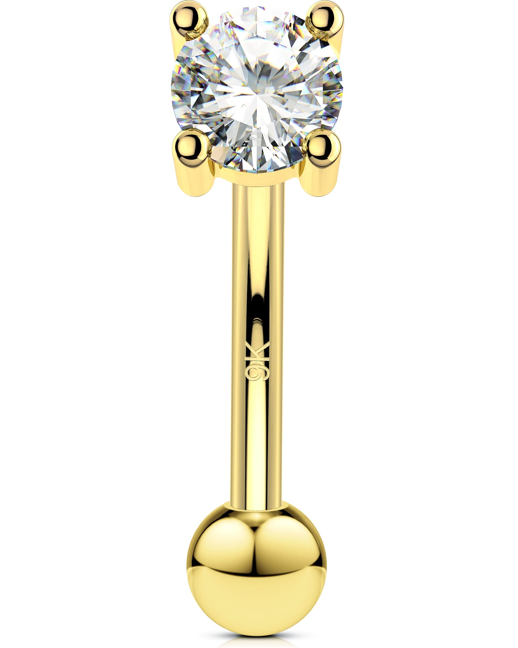OUFER Piercing de oro real de 9 quilates con forma de corazón de 16 g, barra de cejas, hélice, caracola, circonita cúbica, cartílago, pequeña barra curvada, labret, plátano, tragus, mujeres y hombres