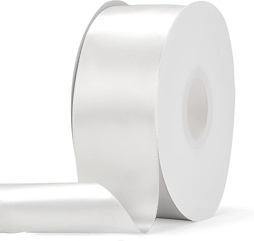 Ewaymado Cinta de satén de doble cara blanca de color sólido de 2 pulgadas x 50 yardas, cintas de tela perfectas para decoración de bodas y fiestas,