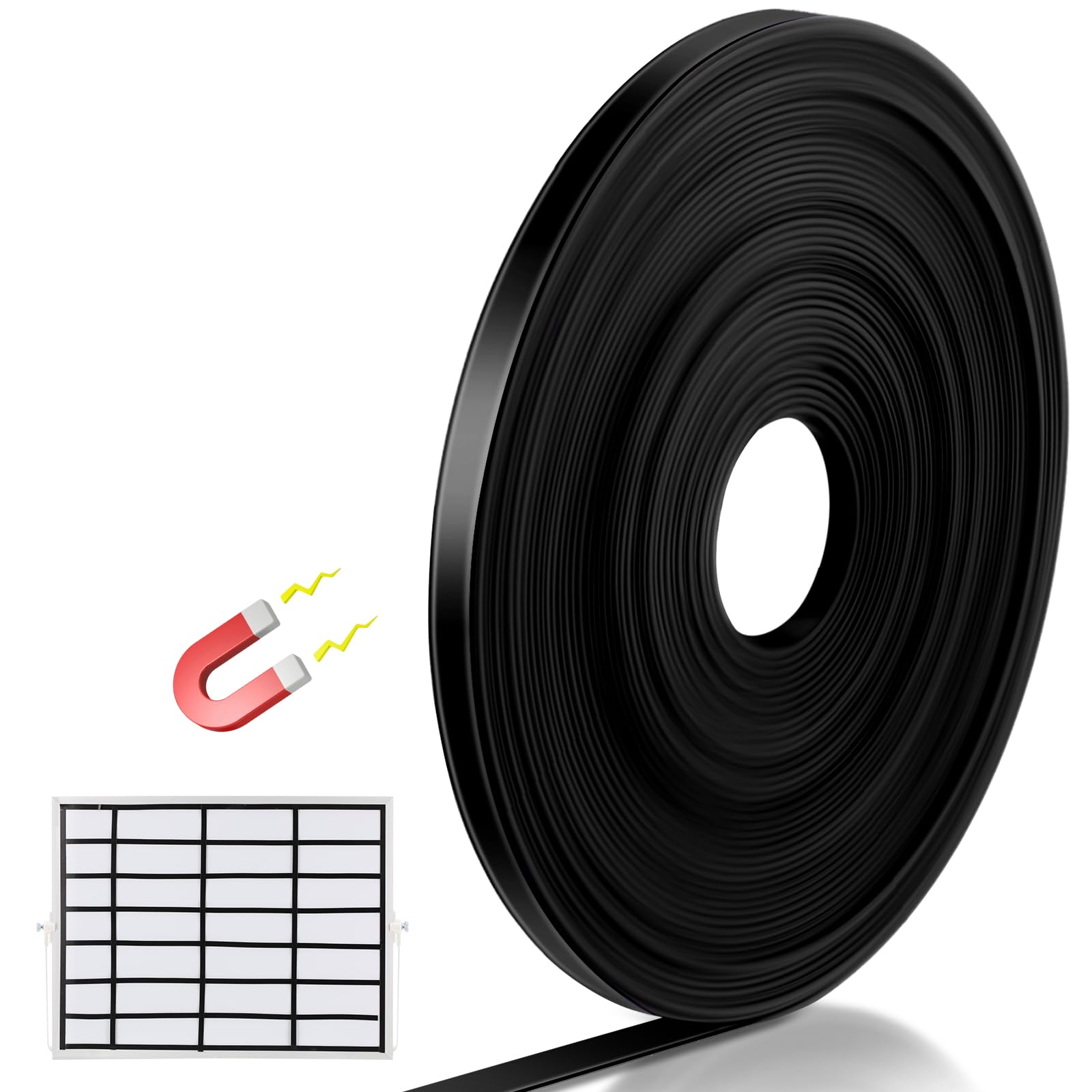 Tellegloww Black Magnetic Tape Roll Thin Strips, Magnetic Board Dividers Whiteboard Graphic Decorative Tape Marking Line for Classroom Office Art Accessories(1/5 Inch X 25 Feet,1 Pcs)