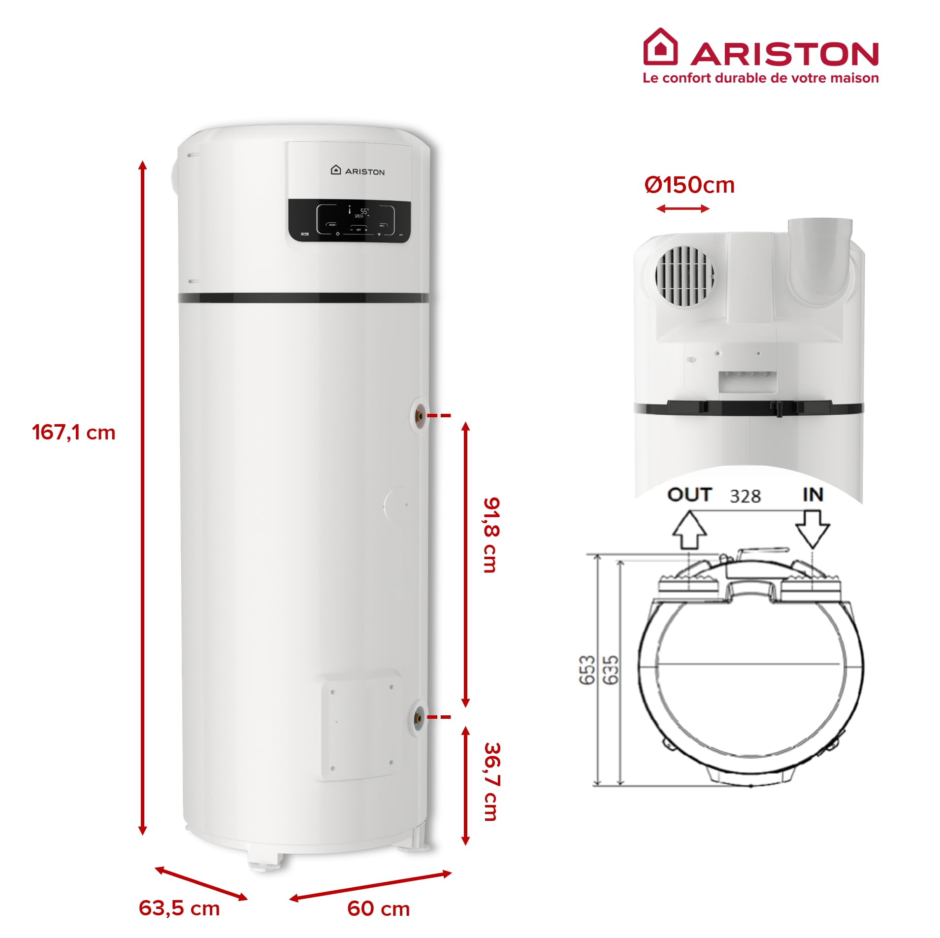 Ariston NUOS PLUS S2 WIFI 200L, Chauffe-eau Thermodynamique Gainable A+, 80% d'Économie, COP 3.43 à 7°C, ACI Cuve Titane, Made in France