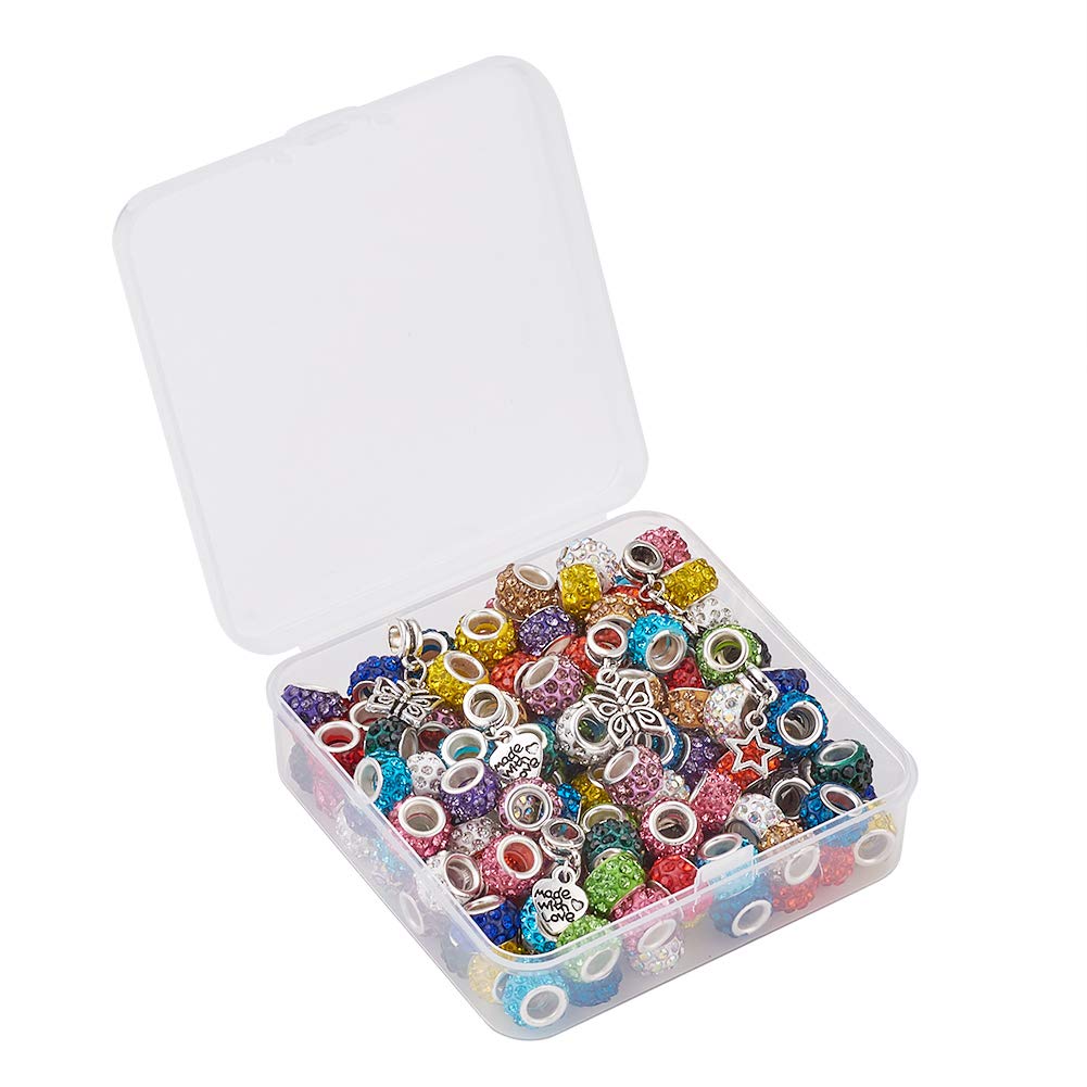 PandaHall 50 Perline In Lega Con Strass - Rondelle Con Foro Grande 5mm - Per Bracciali Snake E Catene Europee - 4
