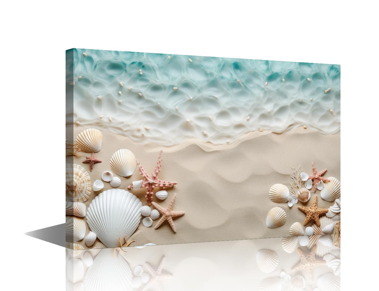 TISHIRON Beach Sea Shells Sea Shell Starfish Canvas Wall Art 1 Pieces Large Size Beach Posters and Prints for Living Room Dining Room Decor Stretched Framed Ready to Hang 18x12in