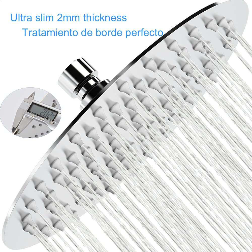 Soffione doccia rotondo Krobec da 8 pollici/20 cm, soffione doccia a pioggia, soffione doccia in acciaio inossidabile, acciaio inossidabile 304, girevole a 360°, facile da installare e pulire.