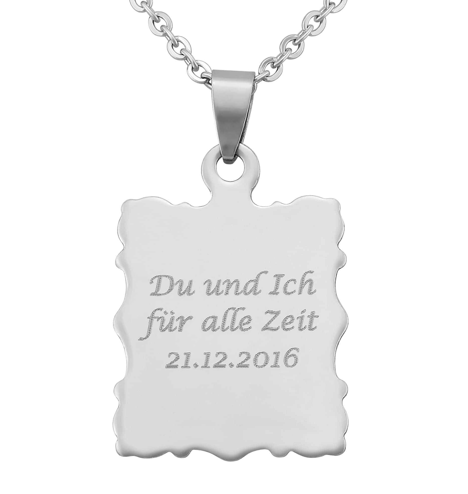 Hanessa Collar personalizado con grabado de acero inoxidable de 50 cm con colgante de papel pergamino en plata, collar personalizado para hombres y mujeres, Acero inoxidable