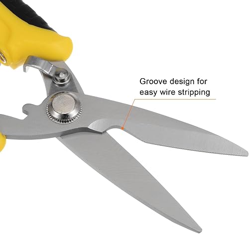 Miniatura 5 de HARFINGTON Tijeras industriales 8 pulgadas tijeras de acero inoxidable cuchillas con mango negro amarillo para cortar hojas finas de cobre de metal
