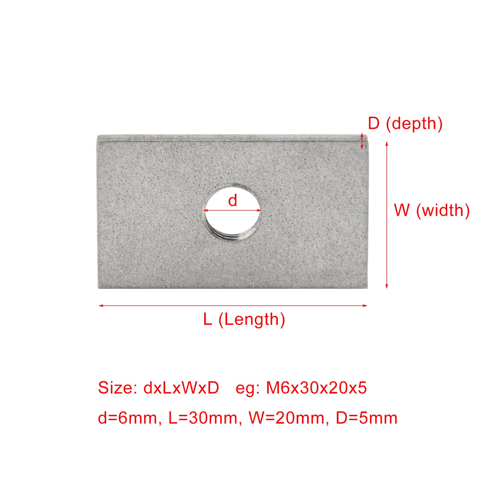 Dadi quadrati M8 in acciaio inossidabile 304, dadi rettangolari con filettatura per macchinari e mobili, 30 x 20 x 5 mm (confezione da 8)