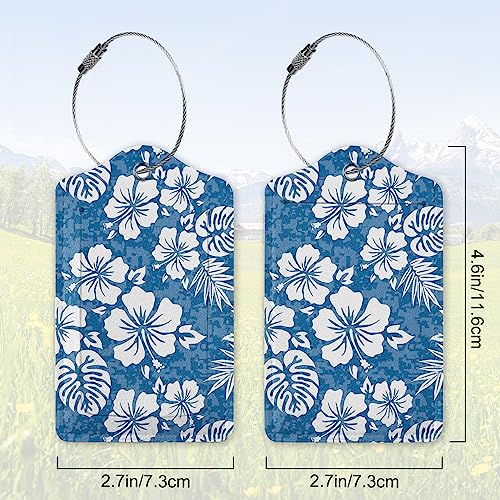 Summer Luggage Tag for Suitcase,Blue Hawaiian Hibiscus Flowers Tropical Unique Travel Tags with Privacy Cover ID Label & Stainless Steel Loop for Men Women2