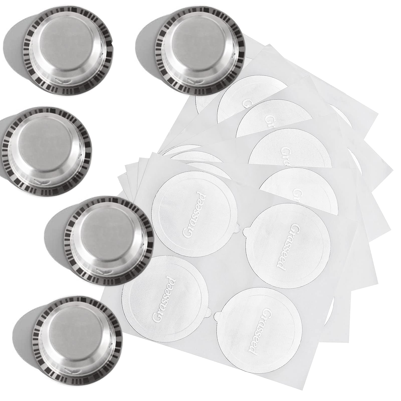 GrasseedReusable Vertuo Pod Foil Lids, for Refillable Pods - Aluminum Seals - 100pcs/57MM, Also Compatible with Geesta/Capmesso Refillable Vertuo Capsule