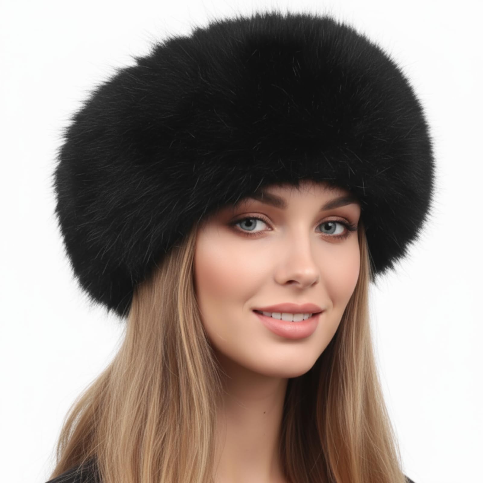 Women Faux Fur Headband with Elastic Fluffy Winter Earwarmer Earmuff Furry Ski Outfits for Women