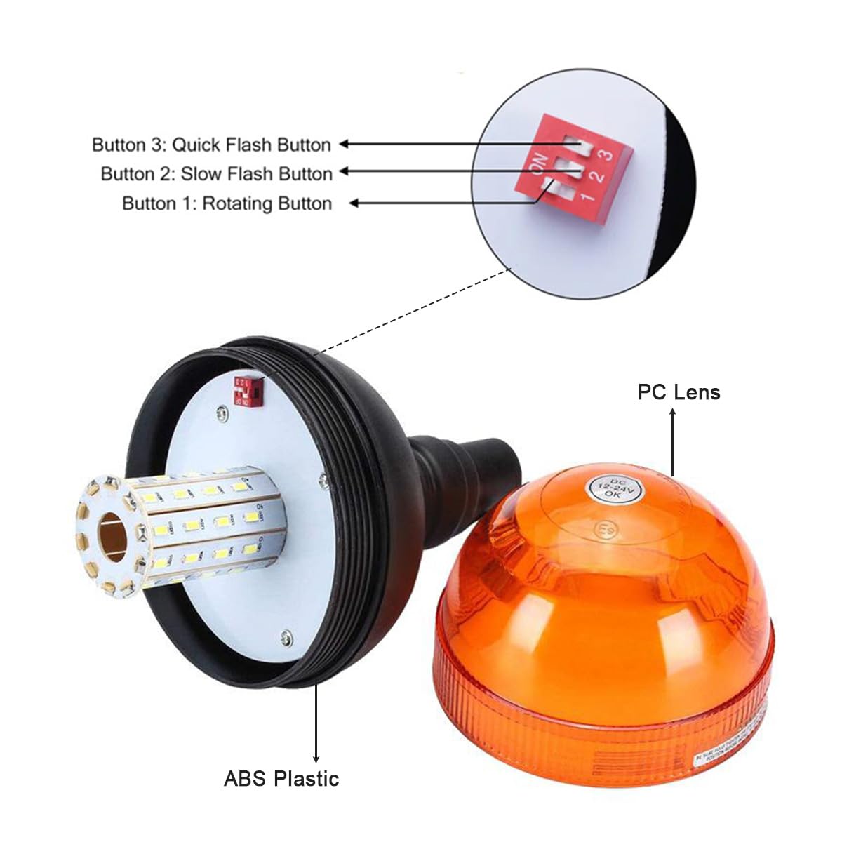 40 LED Luci Lampeggiante Trattore Led Ambra Luce Girofaro 12V 24V (Installazione magnetica)
