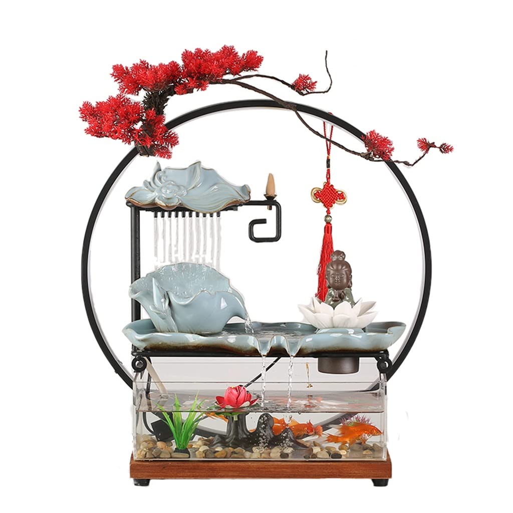Flowing Water Decoration Light Ring Lucky Fish Tank Fountain Landscaping Tabletop It Will Run from Time to Time (Color : A)