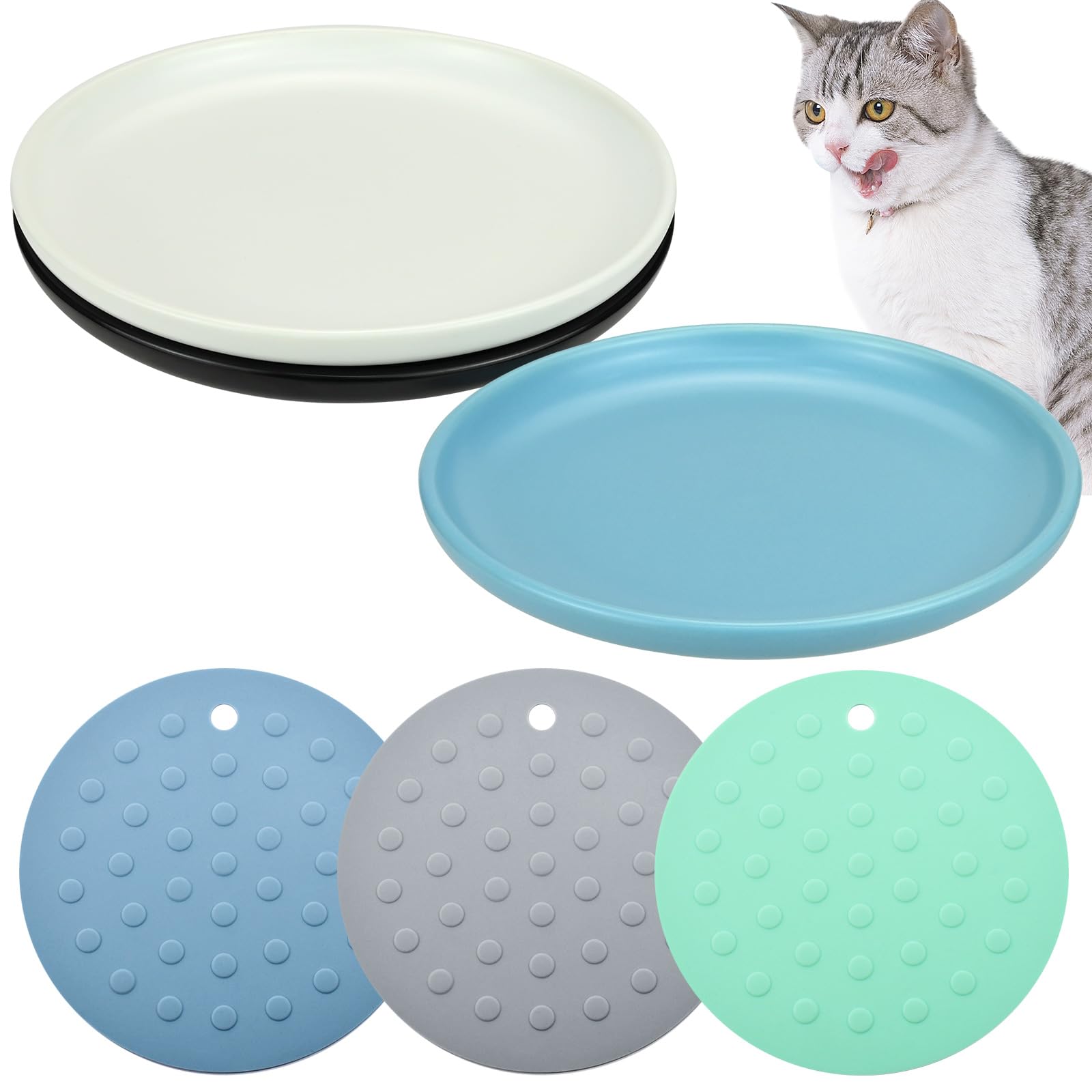 3 cuencos para gatos, comedero con base antideslizante, plato de comida para gatos de cerámica, comederos para gatos, cuencos para animales para comida y agua, cuencos para gatos, cuencos planos para