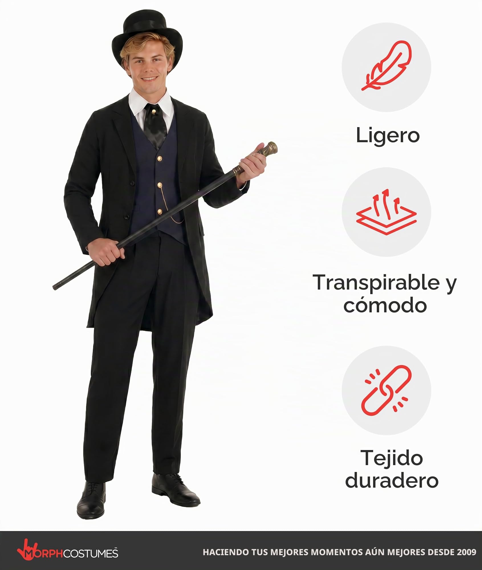 Fun Shack Disfraz de Epoca Hombre, Disfraz Victoriano Halloween Hombre | Chaqueta de Frac, Camisa con Chaleco, Corbata & Chistera, Estilo Victoriano, Perfecto para Halloween, Ideal para Disfrazarse