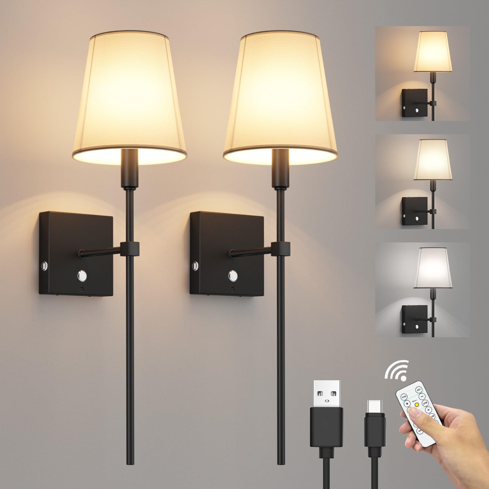 Lampe Murale LED Rechargeable 60 Cm – Sans Fil, Télécommande, 3 Couleurs, Minuterie, Batterie 10000 MAh