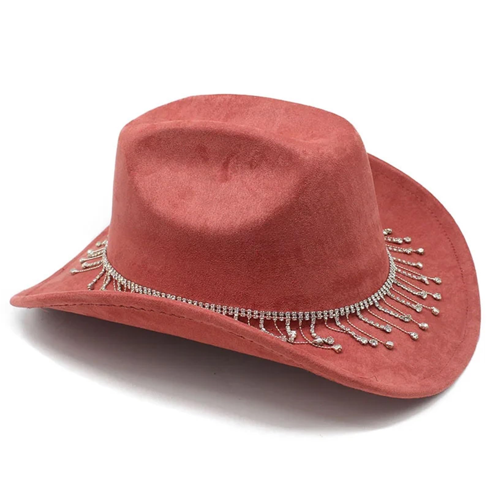 Sombrero De Vaquero Sombrero de Vaquero for Mujer con Correa con Flecos y Diamantes Decorativos Sombrero de ala Ancha intemporal 57-58 cm para Adulto Carnaval Halloween Y Cosplay(Orange)