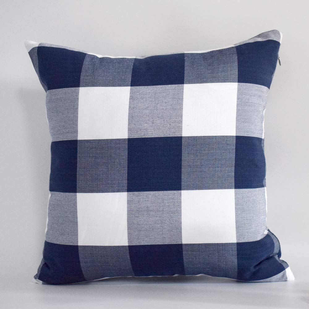 HOPLEE - Set di 2 federe per cuscino, motivo a quadretti, 40,6 x 40,6 cm, colore: Blu navy