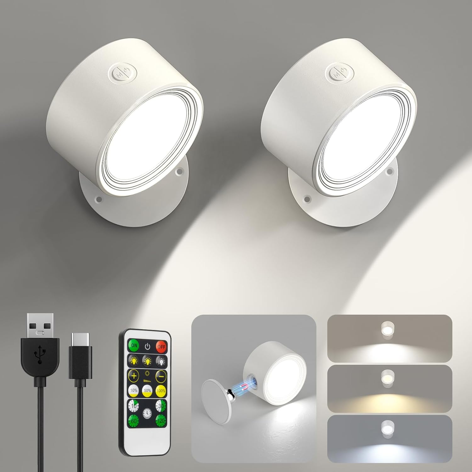 Racokky LED Wall Mounted Lights with Remote, Rechargeable Wall Sconces