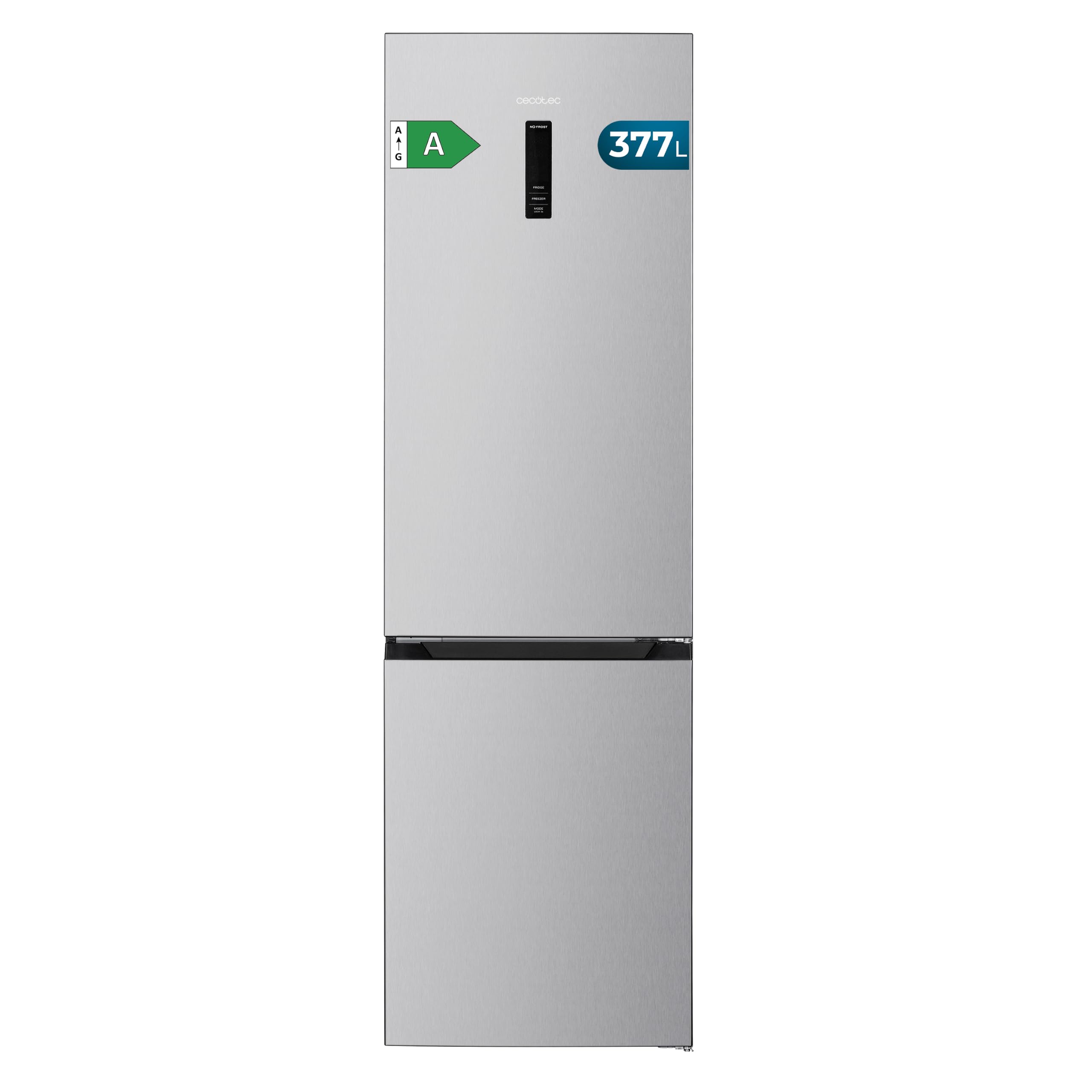 Cecotec Frigorífico Bolero CoolMarket Combi 377 Inox A. 377 Litros, Altura 200 cm, Ancho 59,5 cm, Clase A de Eficiencia, Sistema CoolMatrix, Dos Cajones con Control de Humedad, Congelación Rápida