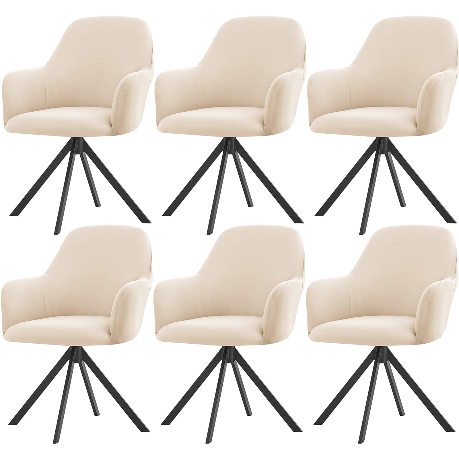 Fundas para Sillas De Comedor con Brazos, Impermeable Comedor Sillas Cubiertas con Brazos Respaldo Elástica Giratoria Brazos Respaldo Cubiertas Sillas Estilo Nórdico-Blanco Crema-Pack de 6