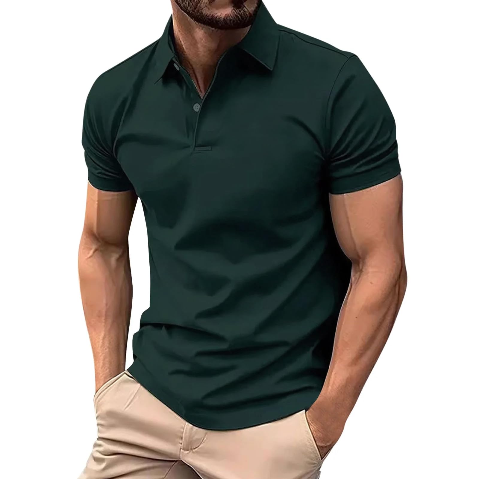 Men's Solid Polo Neck Tshirt Has a Short Sleeve & Straight Hem-ASZN02-BGREEN