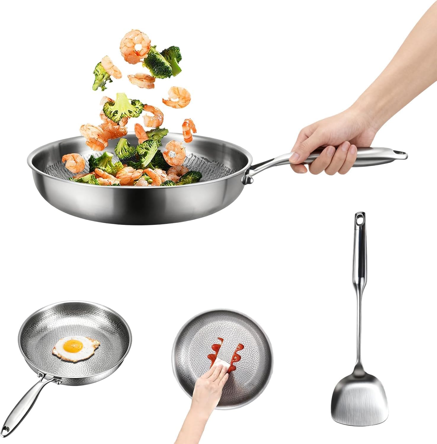 Pure Titanium Pan 28cm Titanium Hammered Pattern Fry Pans for Cooking, Scratch-Resistant Non Stick Dishwasher-Friendly Hammered Pan Pro with Lid, Compatible with All Cooktops (28 cm)