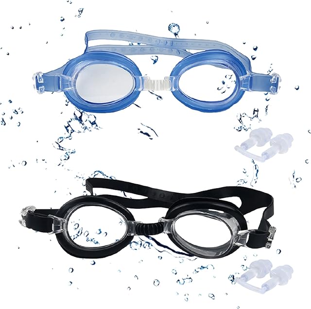 2 Pack Kids Swimming Goggles, Waterproof Clear Swim Goggles with Silicone Adjustable Head Strap for 3-12 Years Old Girls Boys Children