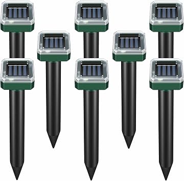 Mole Repellent Solar Powered, Waterproof Vole Chipmunk Repellent Outdoor,Ultrasonic Gopher Repellent for Lawn Garden, Mole Deterrent,Groundhog Repeller, Snake 8 Packs