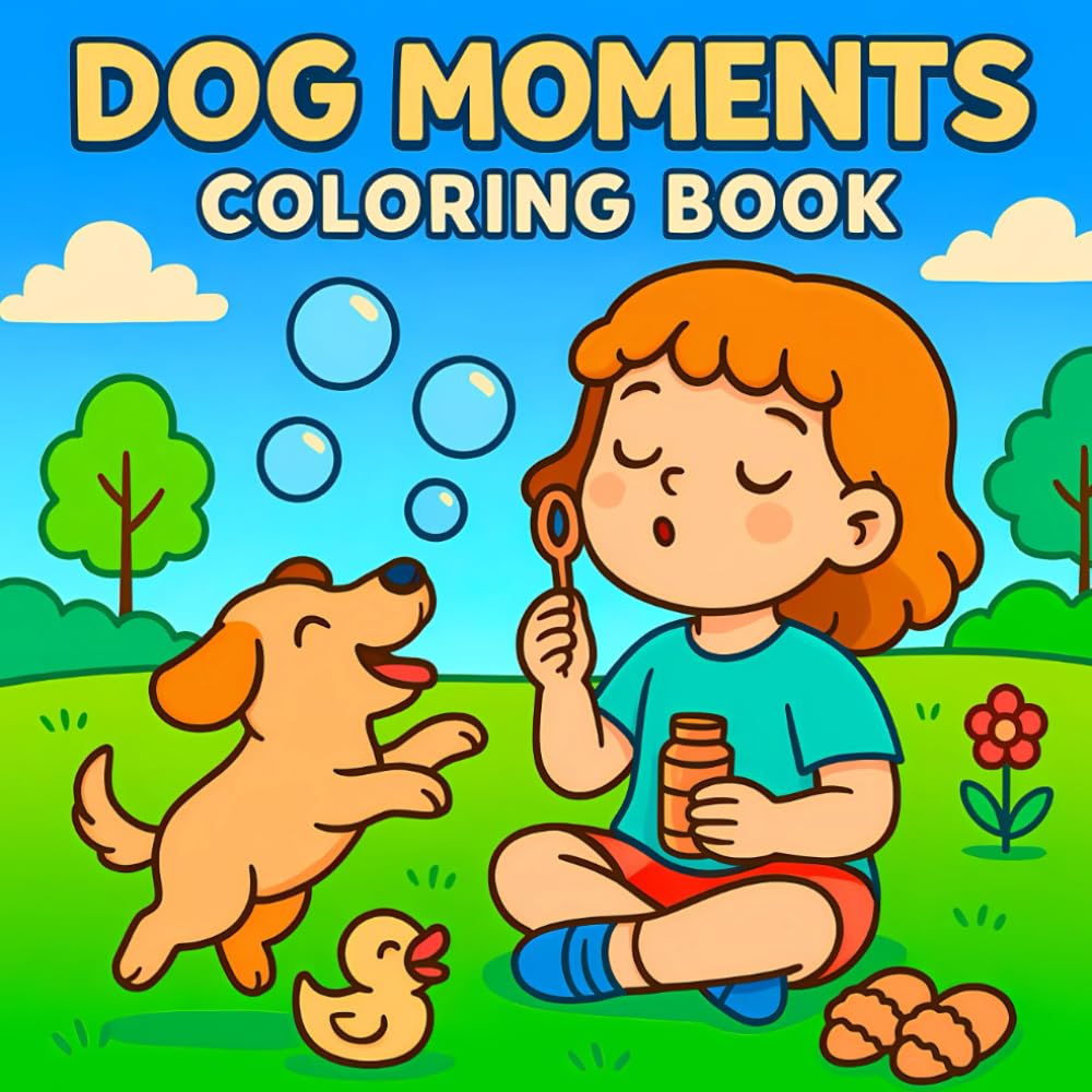 Dog Moments Coloring Book: Adorable Dog Coloring Pages for Adults and Kids Featuring Cute Puppies, Playful Moments, and Relaxing Scenes for Stress Relief and Fun
