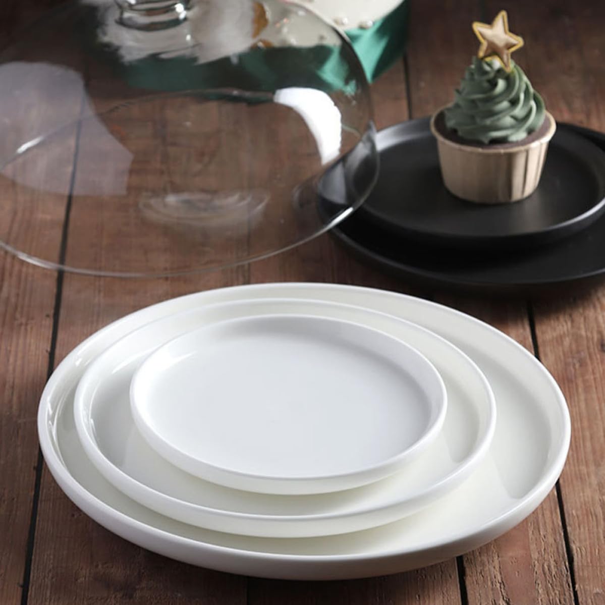 VALICLUD Plateau à Gâteaux Multifonction Couvercle en Verre, Blanc