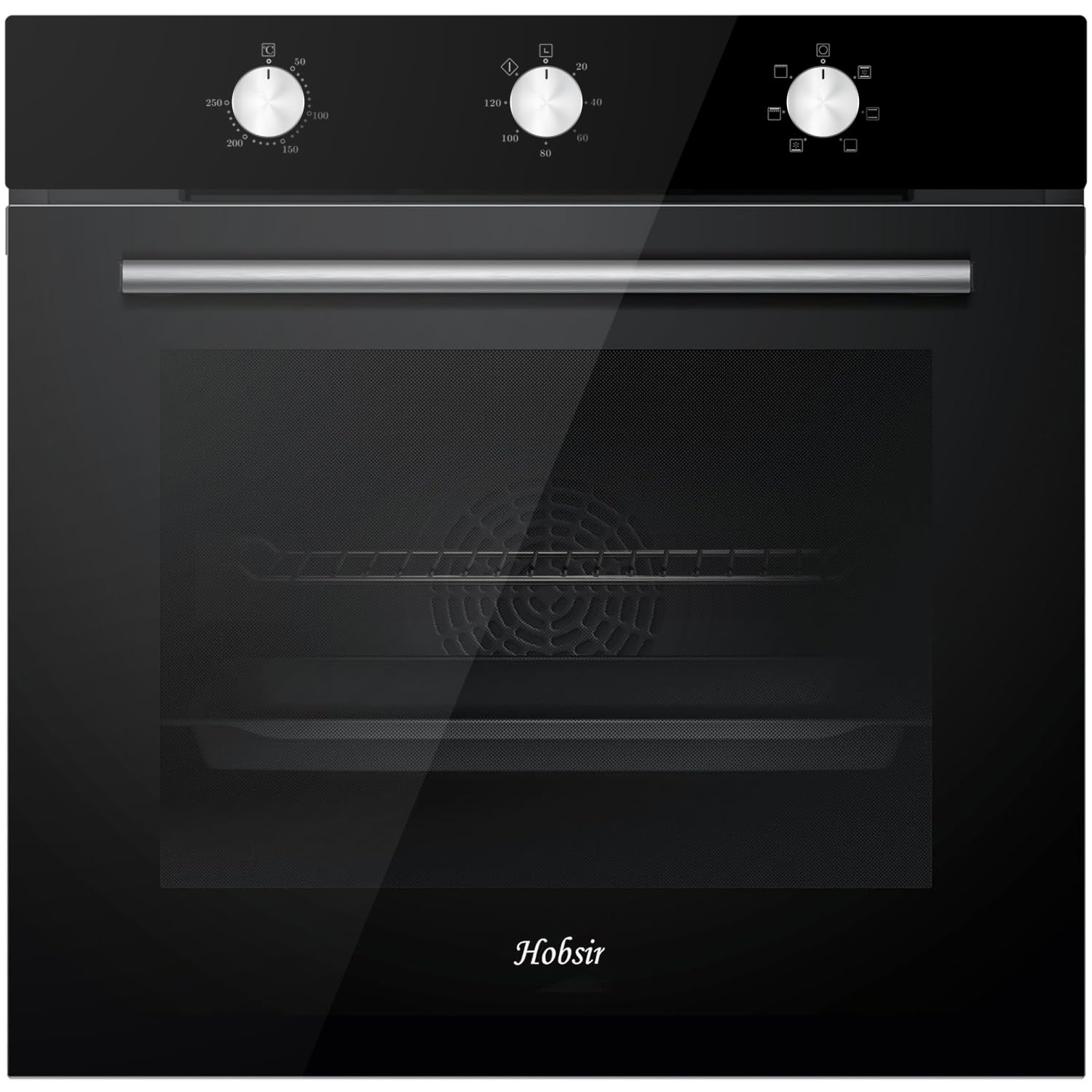Hobsir 60 cm Einbaubackofen mit 60 L Volumen, Drehknopfsteuerung, 2200 W – Multifunktionsofen mit 6 Garprogrammen, Timer bis 120 Min, ideal für Profis und Einsteiger