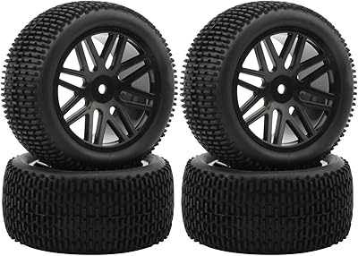 Buggy 2X Front 2X Rear Rubber Tires Black Wheel Rim for RC HSP 1:10 Off-Road Pack of 4
