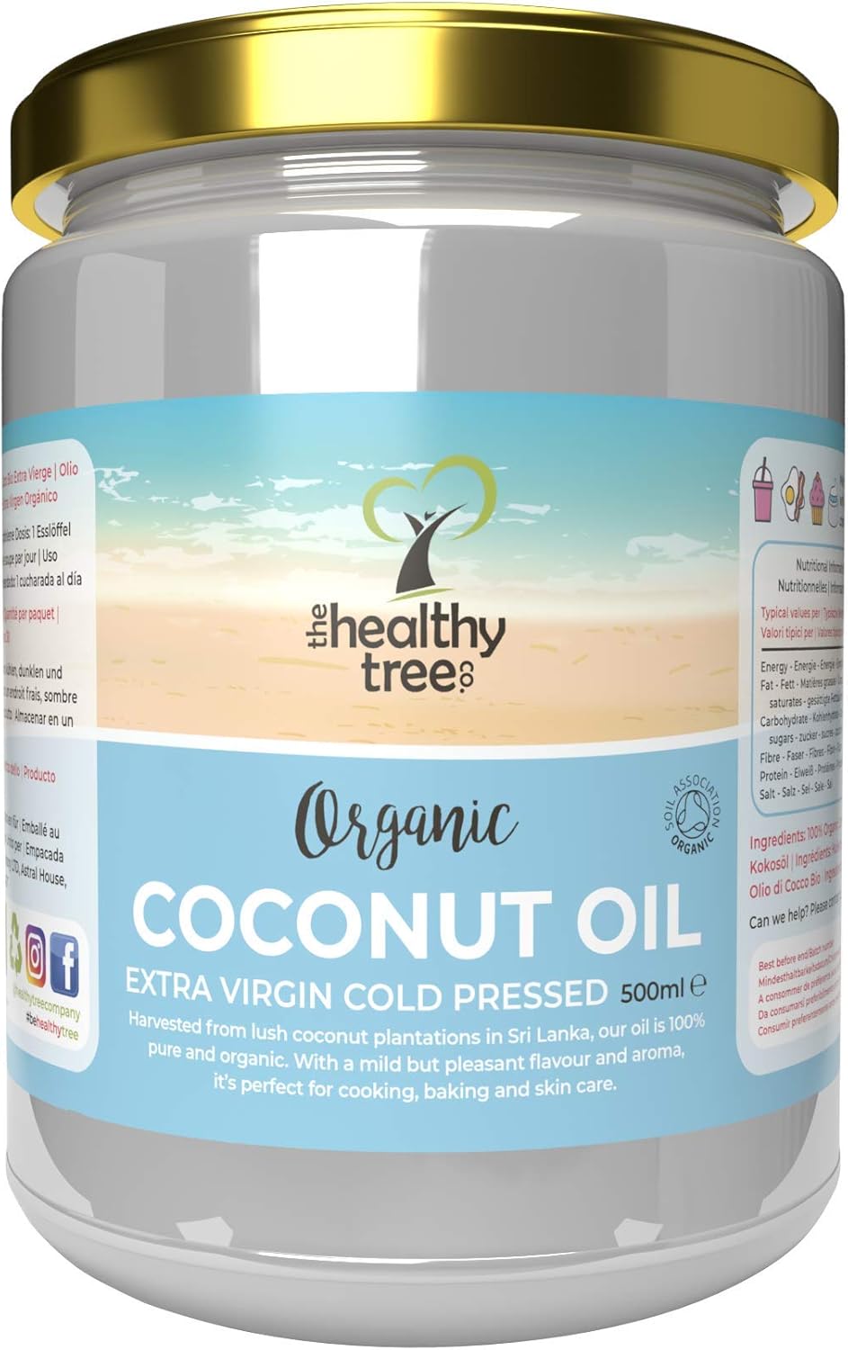 Organic Extra Virgin Coconut Oil by TheHealthyTree Company – for Cooking, Baking, Hair and Skin – Vegan Cold Pressed Raw Organic Coconut Oil (500ml Glass Jar)…