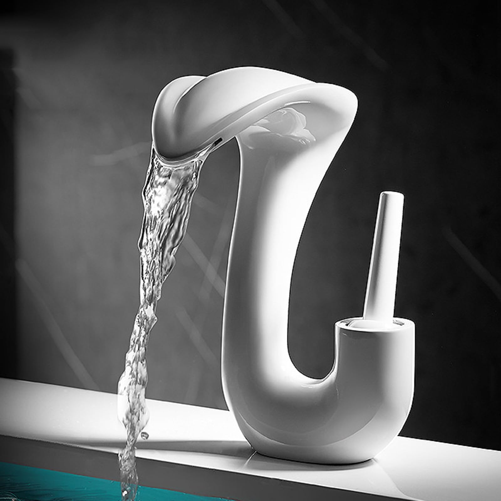 ANVLOJRIH Waterfall Bathroom Basin Mixer Tap, Hot and Cold Brass Modern Bathroom Basin Taps for Washbasins White