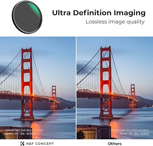 Miniatura 5 de K&F Concept Kit de filtro de lente y tapa de filtro variable ND2-32 de 2.835 in (2 piezas) Filtro de lente de densidad neutra ajustable con tapa de