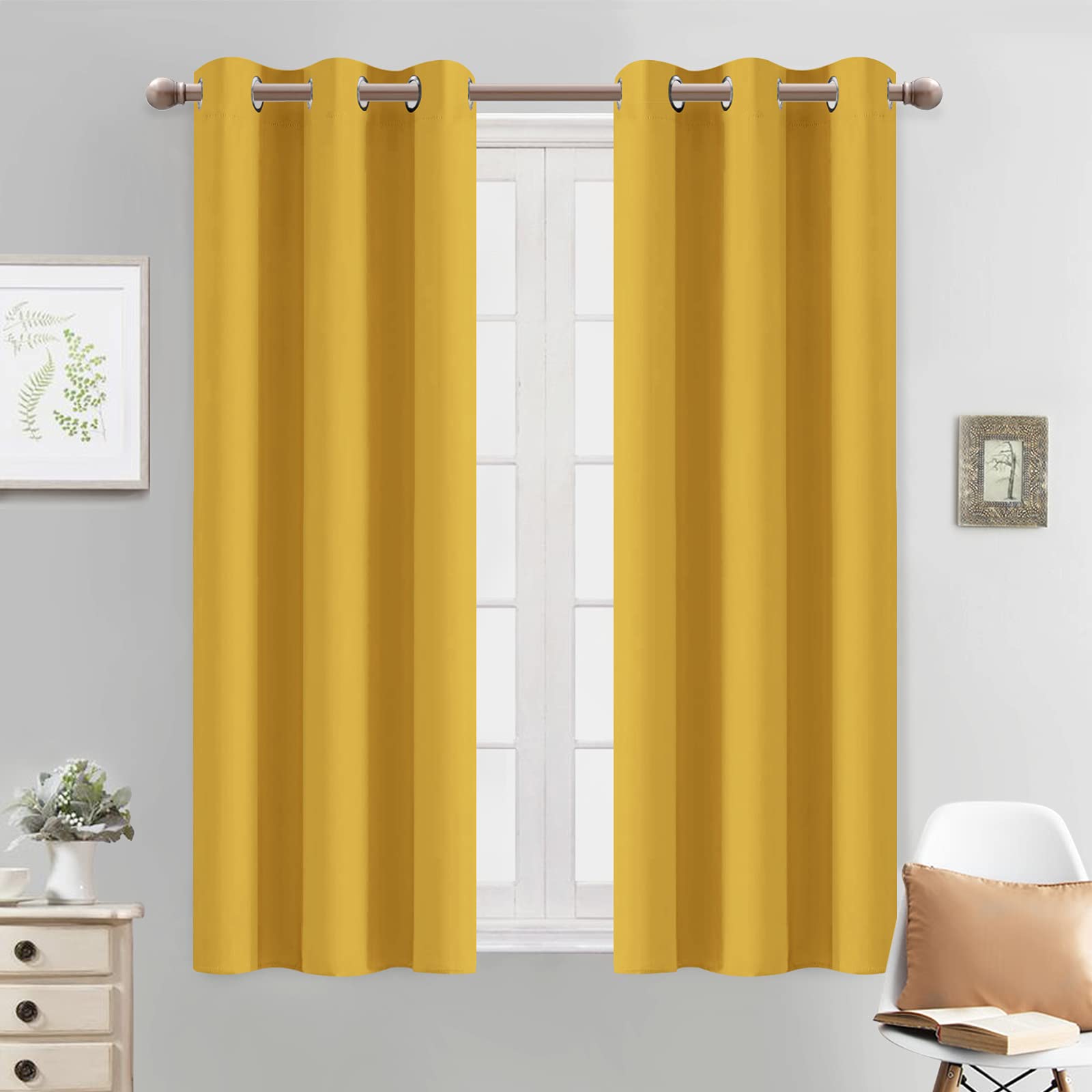 Yakamok Blackout Curtains Room Darkening Thermal Insulated with Grommet Window Curtain for Bedroom, 38 x 54 inch,Mustard Yellow, 2 Panels — image 1