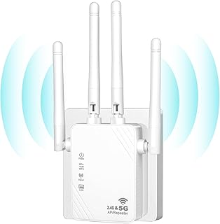 2023 Newest WiFi Extender, WiFi Repeater, 1200Mbps Booster Amplifier 2.4&5GHz Dual Band (8500sq.ft), 4 Antennas 360° Full Coverage Dual Band Signal Strong Penetrability, Supports Ethernet Port&AP Mode