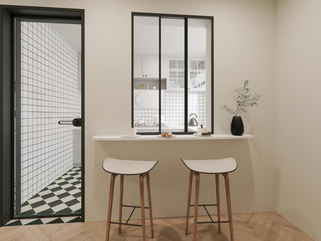 Vente-unique - Verriére coulissante en Aluminium thermolaqué Noir 90 x 130 cm (L x H) – Ravena