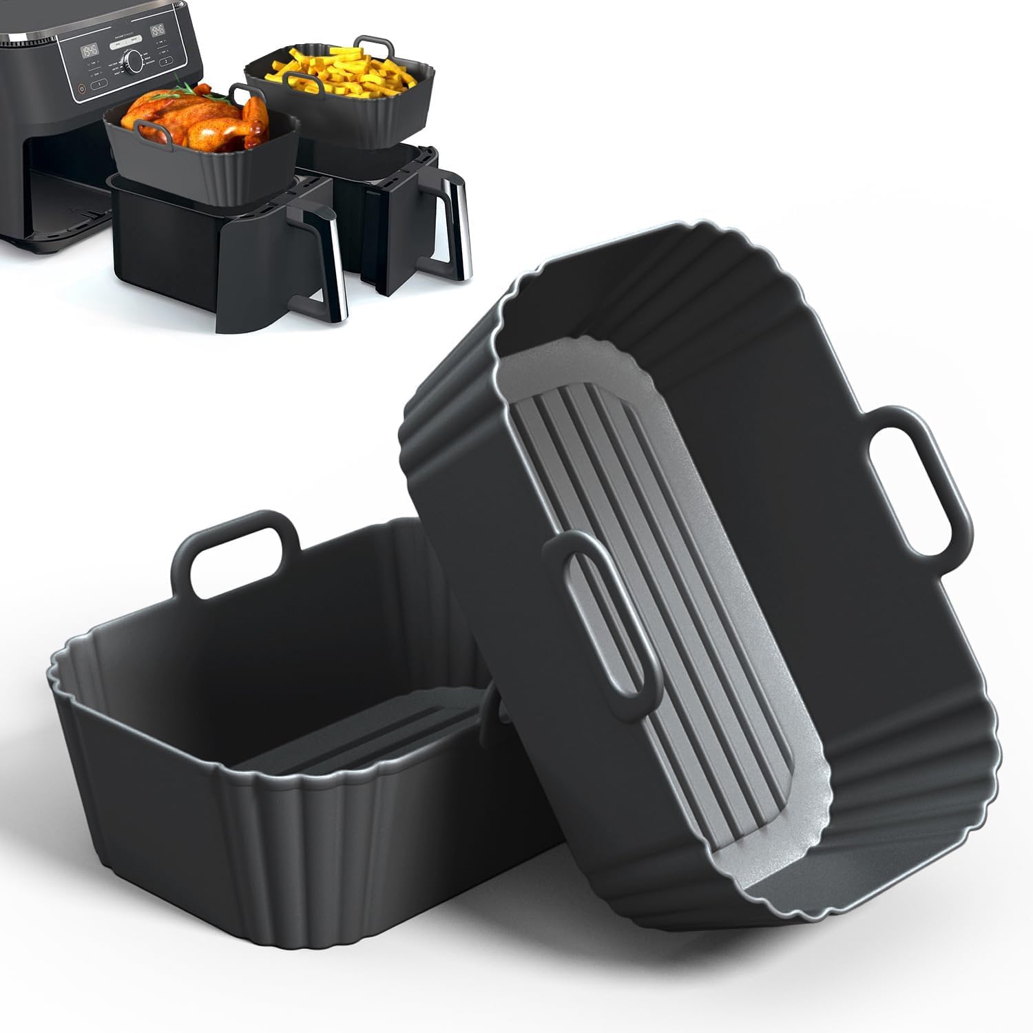 PINTAUR Ninja Heißluftfritteuse Zubehör (2 Stück) - Zubehör für Foodi Max Dual Zone Heißluftfritteuse AF400EU und AF300EU 7.6L-9.5L, Airfryer Silikonform Silikoneinsatz Air Fryer Accessories