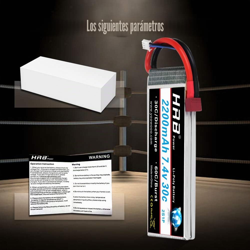 HRB 2PCS 2S 7.4V 2200mAh 30C Batería de lipo con Deans T Plug para RC Helicóptero Avión Coche Barco Camión