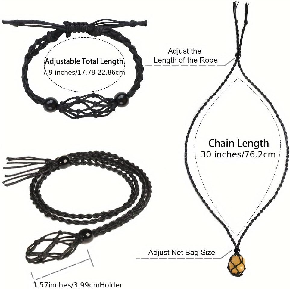 32pcs Braided Crystal Holder Necklace Replacement Decorative Hanging Pendant Holder Empty Stone Cage for DIY Jewelry Adjustable Length (Black+Brown+Khaki+Beige 1)
