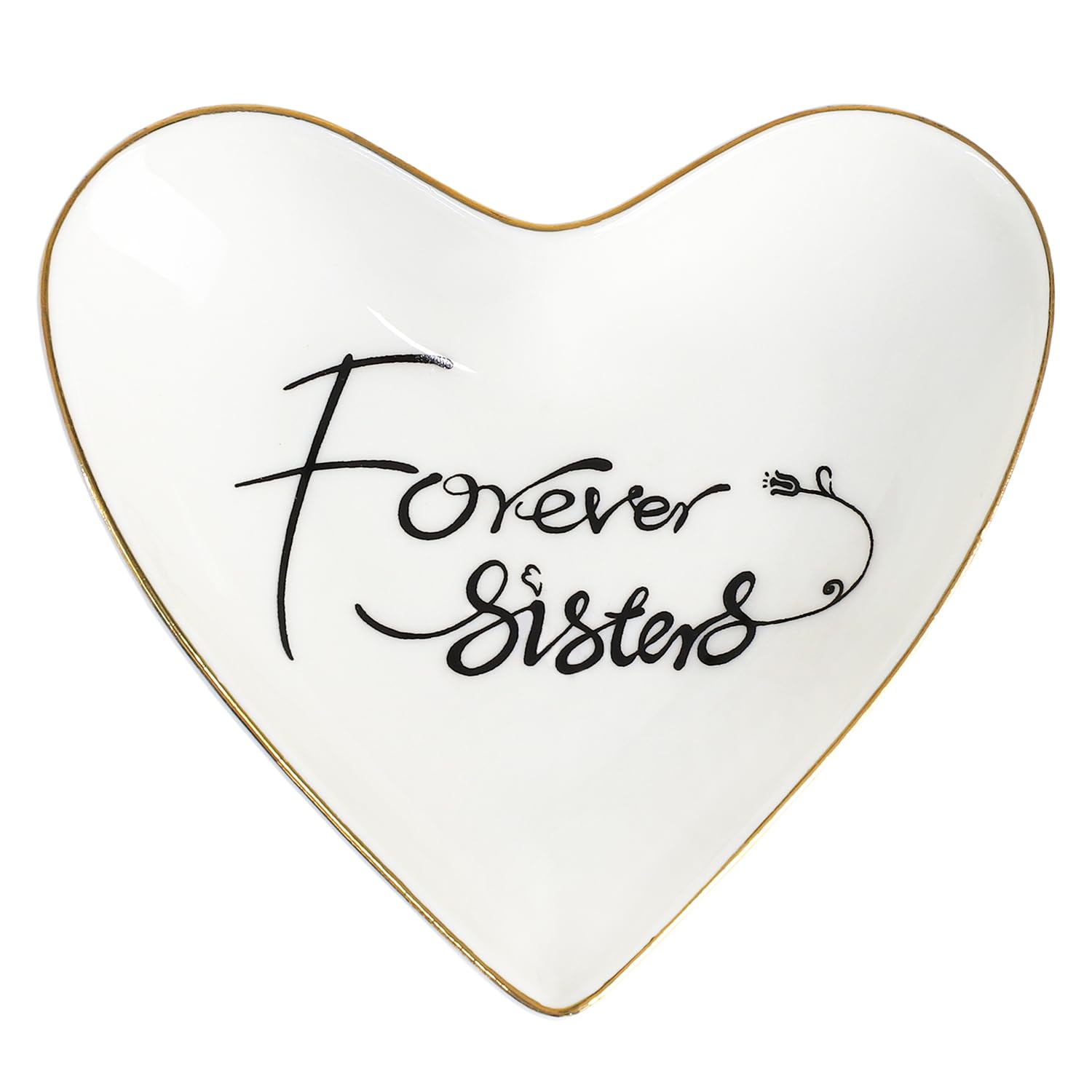 CHOOLD Ceramic Heart Shape Ring Dish Holder Jewelry Tray Dish Trinket Holder Jewelry Holder Home Decor Dish for Wedding Birthday Valentine Day-Forever Sisters-4 Inch