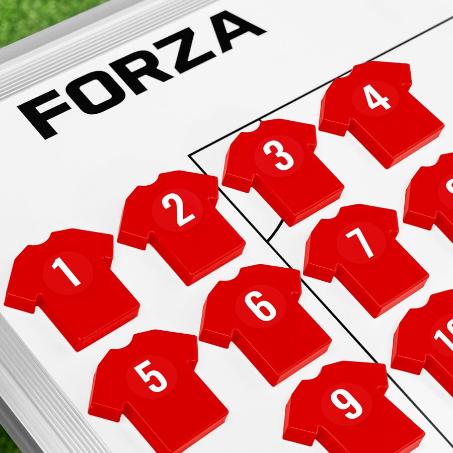 FORZA T-Shirt Coaching Magnets – Set of 11 Magnetic Player Markers with Number Stickers – Compatible with All FORZA Coaching Boards – Ideal for Football Coaches & Managers (Red)