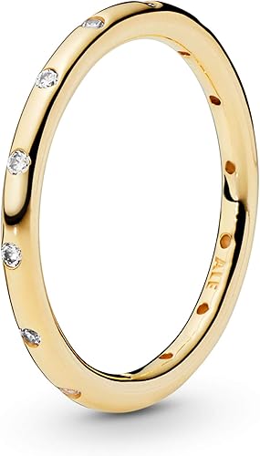 Pandora Joyería simple anillo de circonita cúbica de la banda brillante en oro 14K