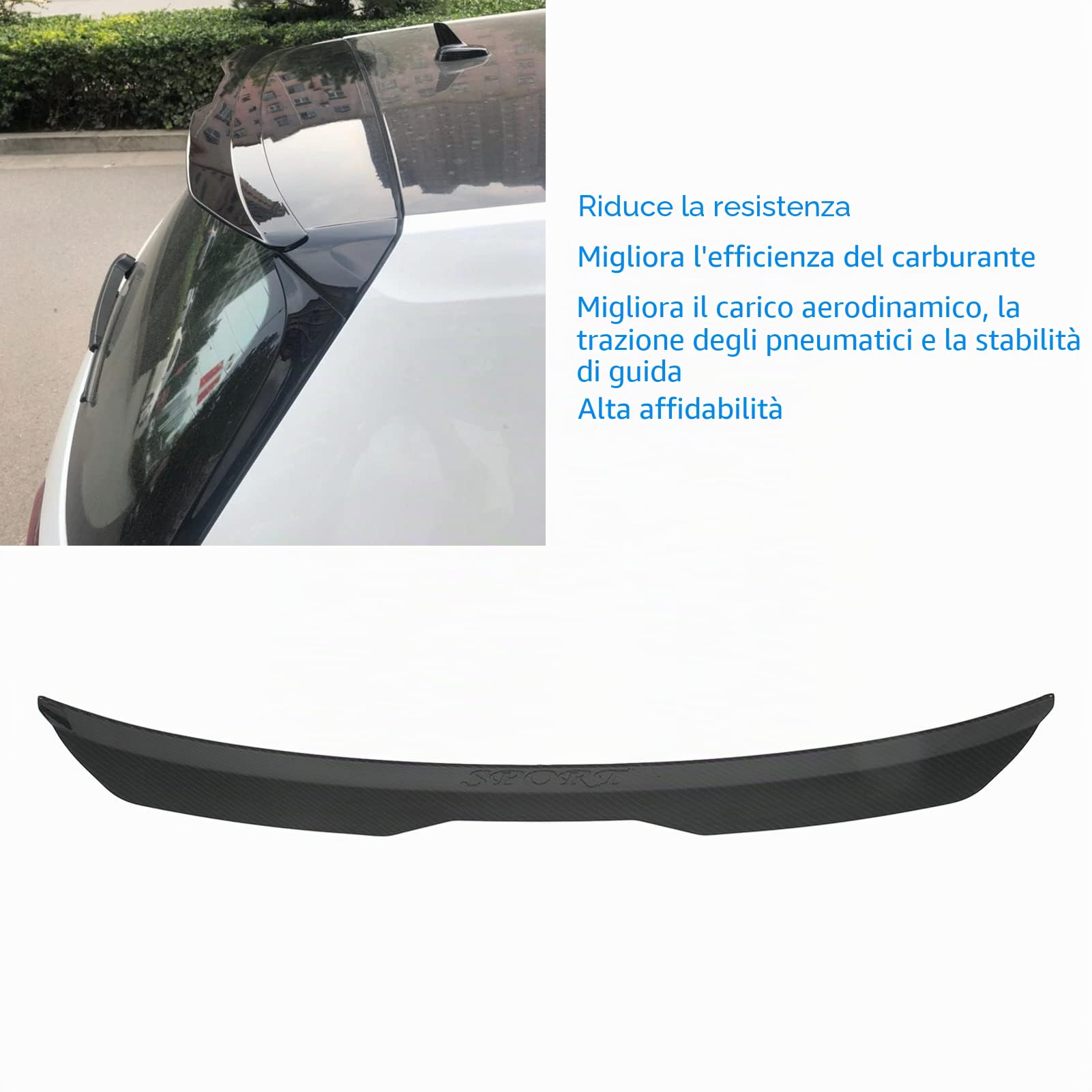 Spoiler per Tetto Posteriore Universale, Alettone per Tetto in ABS per Lunotto Posteriore Compatibile con Seat LEON Maxton MK1 Mk2 Mk3 MK4 MK5 MK6 MK7 Hatchback Fit Jazz(Stile in fibra di carbonio)
