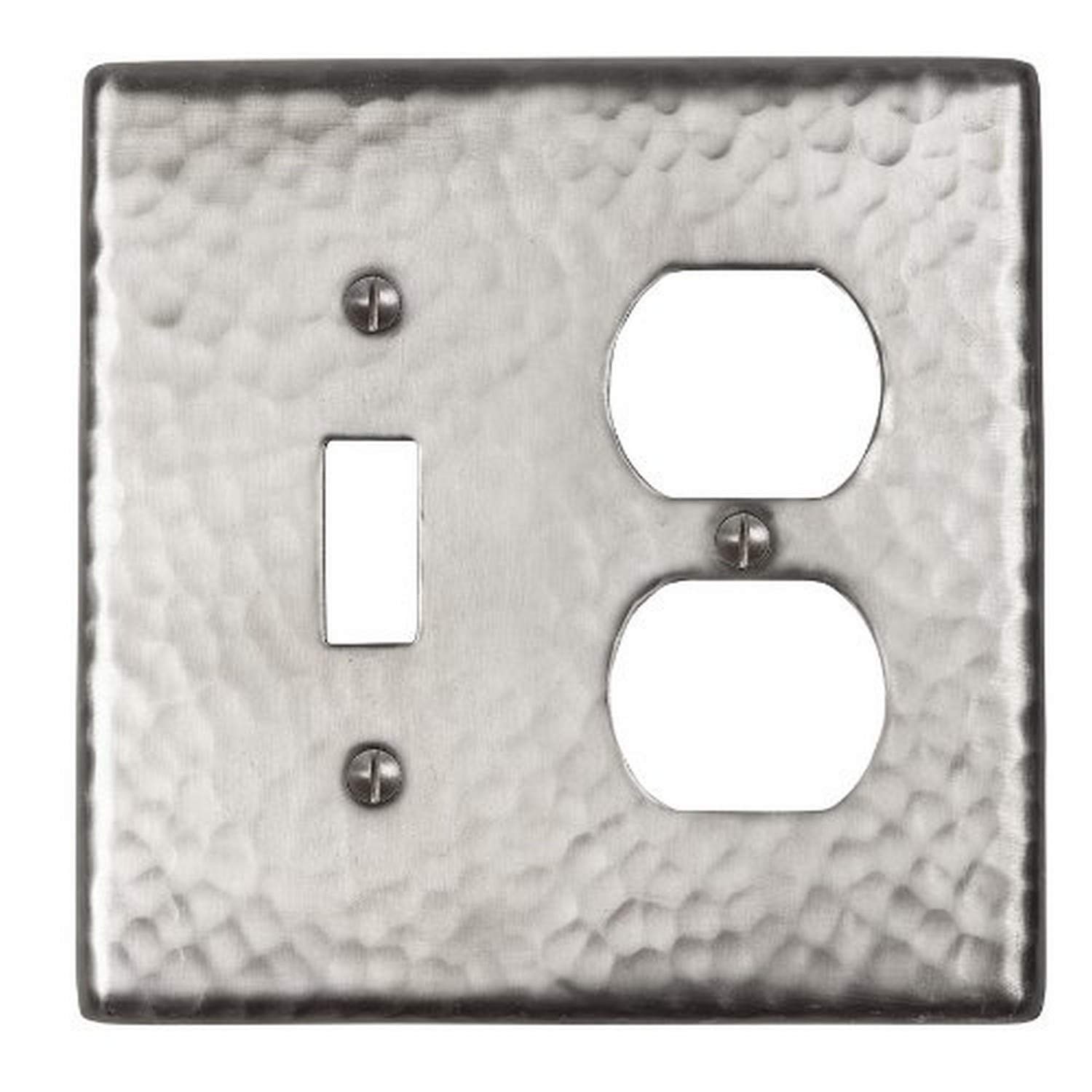 The Copper FactoryCF126SN Solid Hammered Copper Single Switch and Duplex Receptacle Combination Plate, Satin Nickel Finish