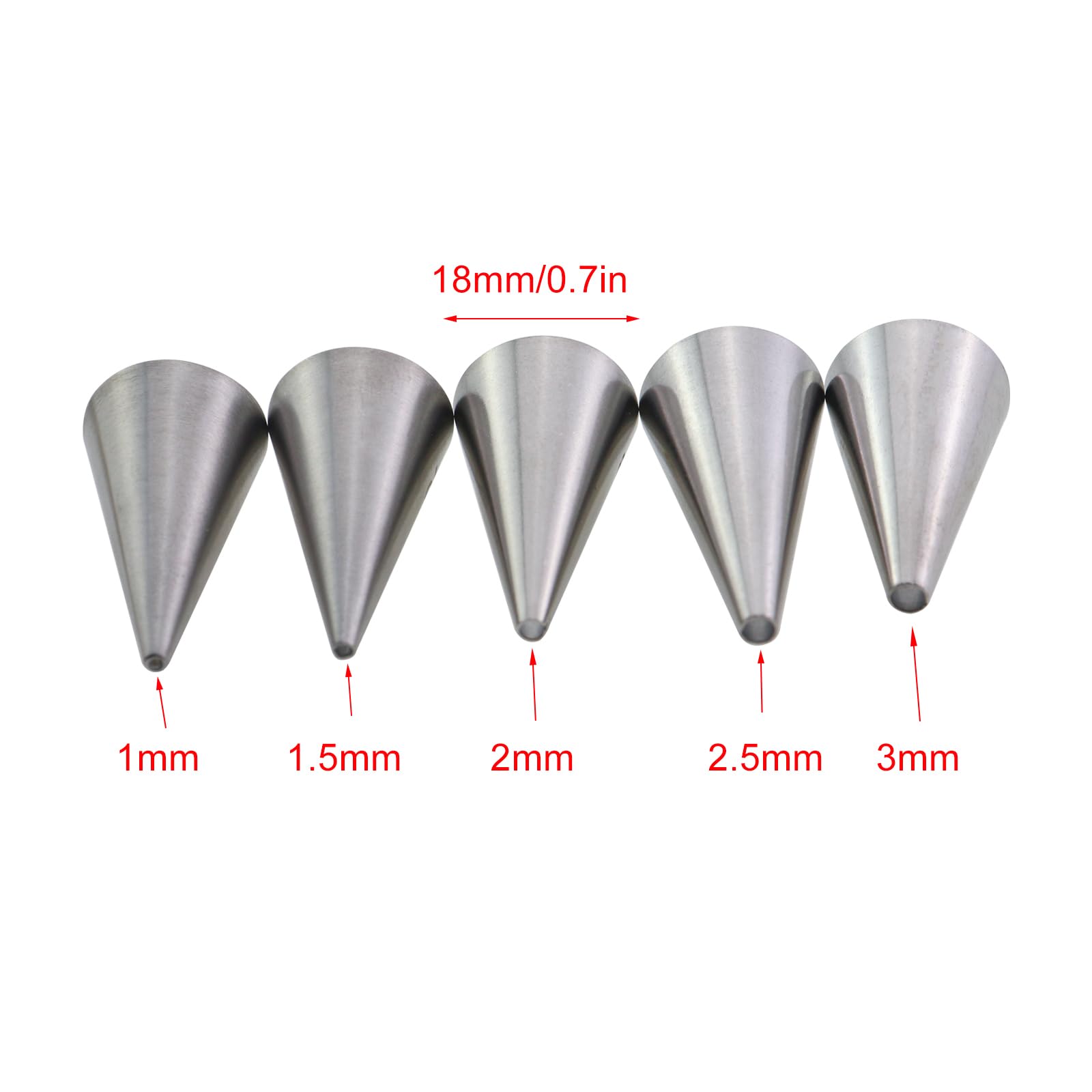 Guifeng 5PCS Silver 304 Stainless Steel Round Mouth Fine Hole Laminating Nozzle Icing Nozzle Cream Milking Nozzle Cake Baking DIY Tool 1mm/1.5mm/2mm/2.5mm/3mm