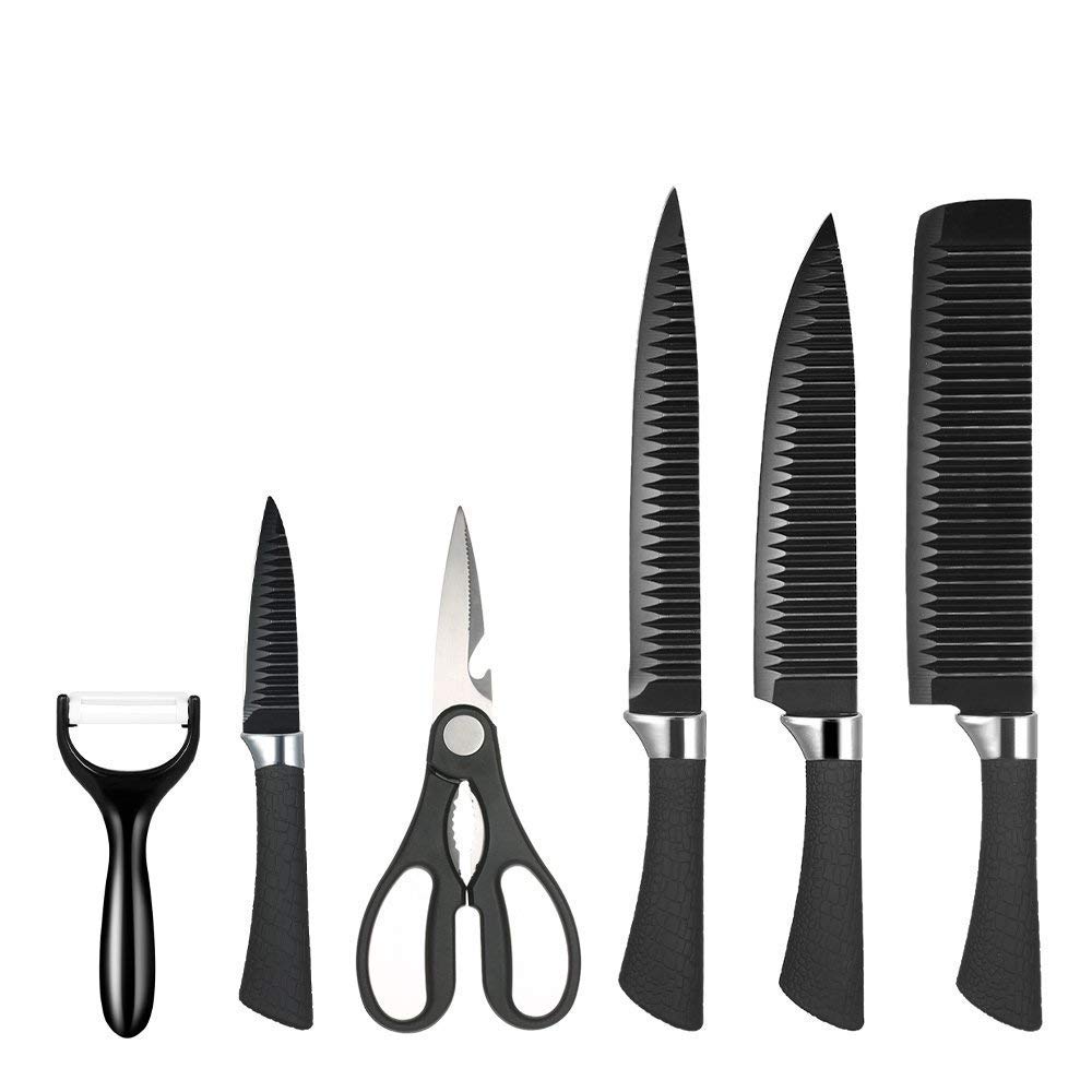 Kitchen Knife Set, Stainless Steel Black Colour Coated Cleaver Knife | Chef Knife | Carving Knife | Fruit Knife | Kitchen Scissor | Ceramic Peeler (CE204) (Set of 6) (r1599) (B0DCNP9TR8) Amazon Price History, Amazon Price Tracker