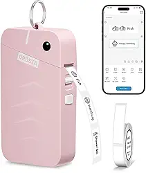 ORGSTA Máquina de etiquetar S001 com fita, máquina de etiquetas Bluetooth portátil para organização de casa e escritório, impressora térmica de etiquetas com vários modelos, rosa