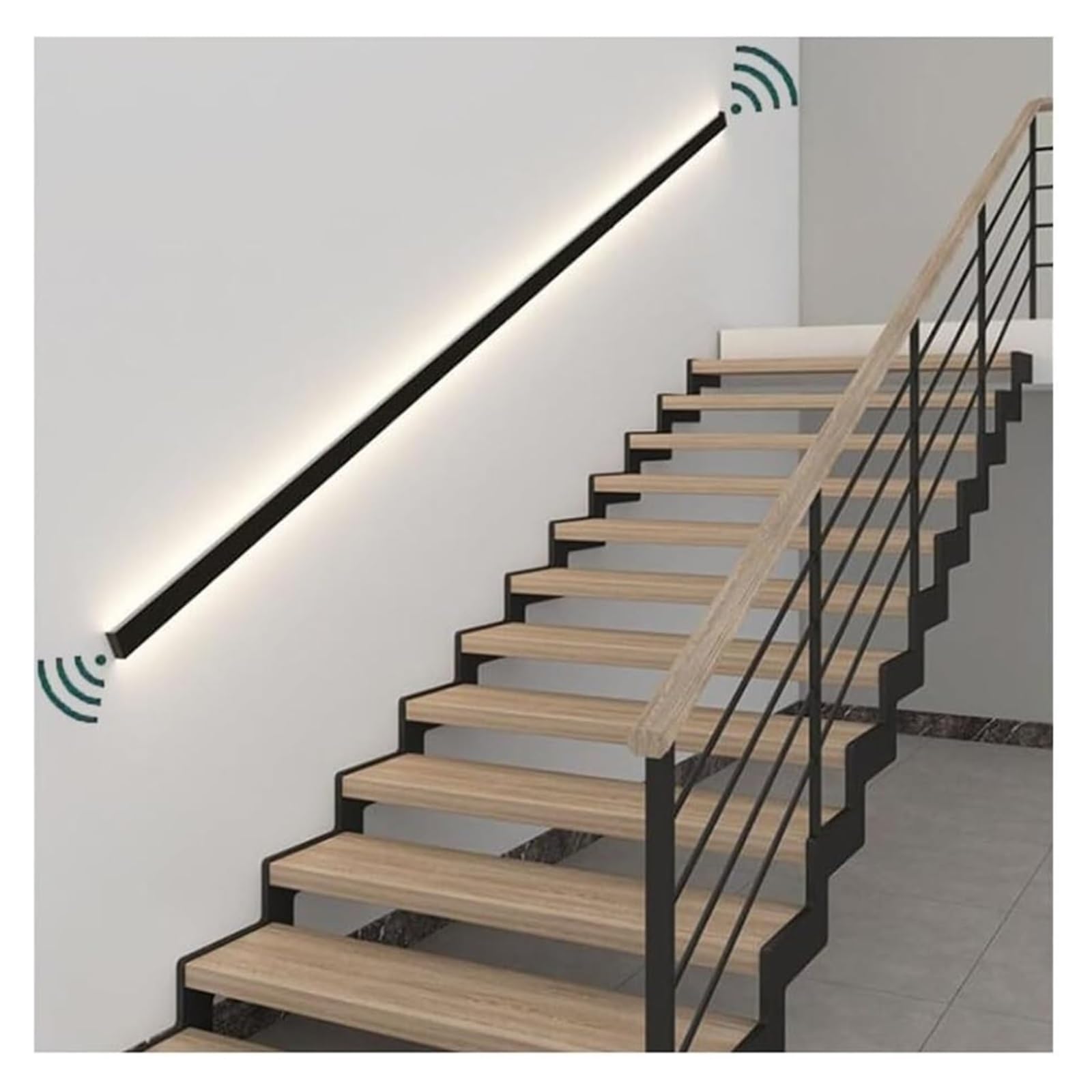 barandilla escalera Pasamanos de escalera LED con luz cálida for interiores, barra de apoyo for pasillos de villas, con sensor de movimiento. madera(0.8m)